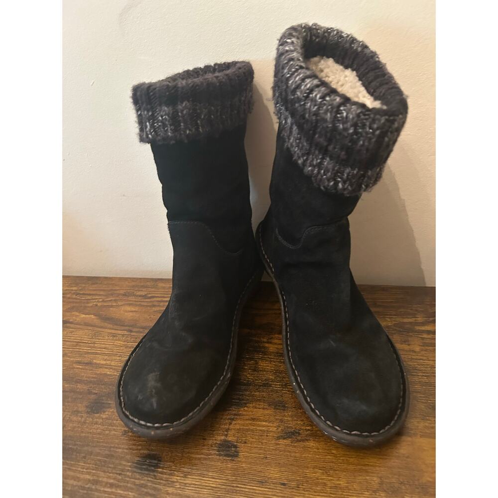 UGG Australia Kaylana Black Suede Knit Cuff Shearling Winter Boots Size 7 Cozy